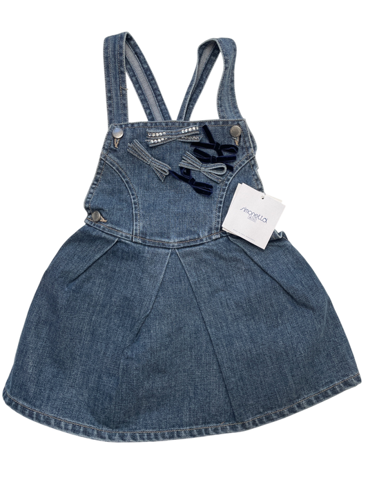 Simonetta Dress - Blue Denim Overalls Bows 100% Cotton Made in Italy | size 2T
