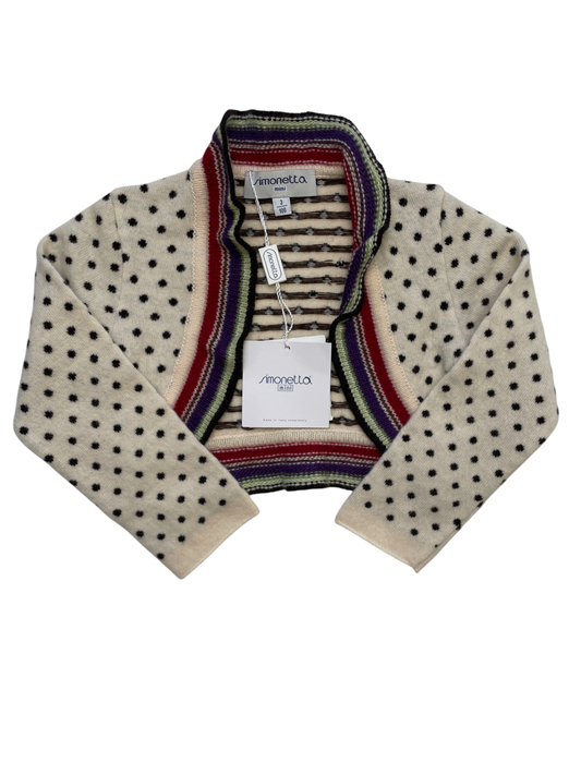 Simonetta Sweater - Cream Polka Dot/Stripe Cardigan 100% Wool Made in Italy | size 3T