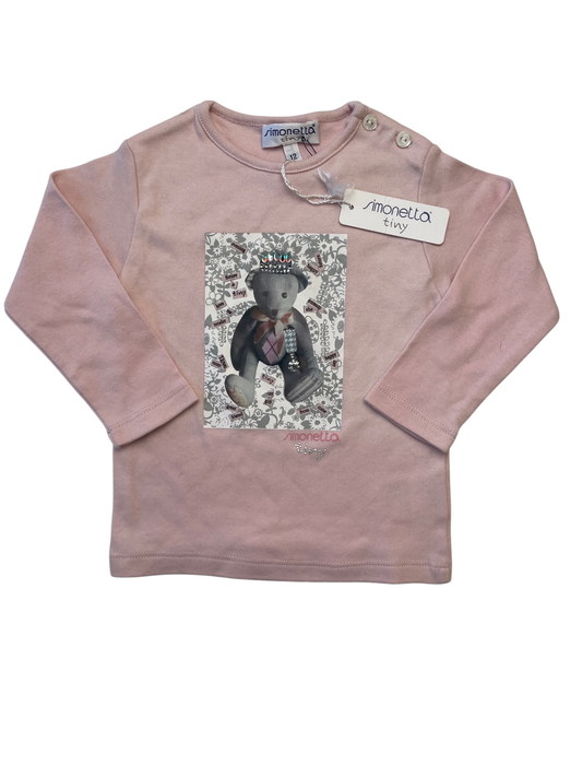 Simonetta Shirt - Pink Bear/Rhinestone Graphic 100% Cotton Made in Italy | size 12 Months