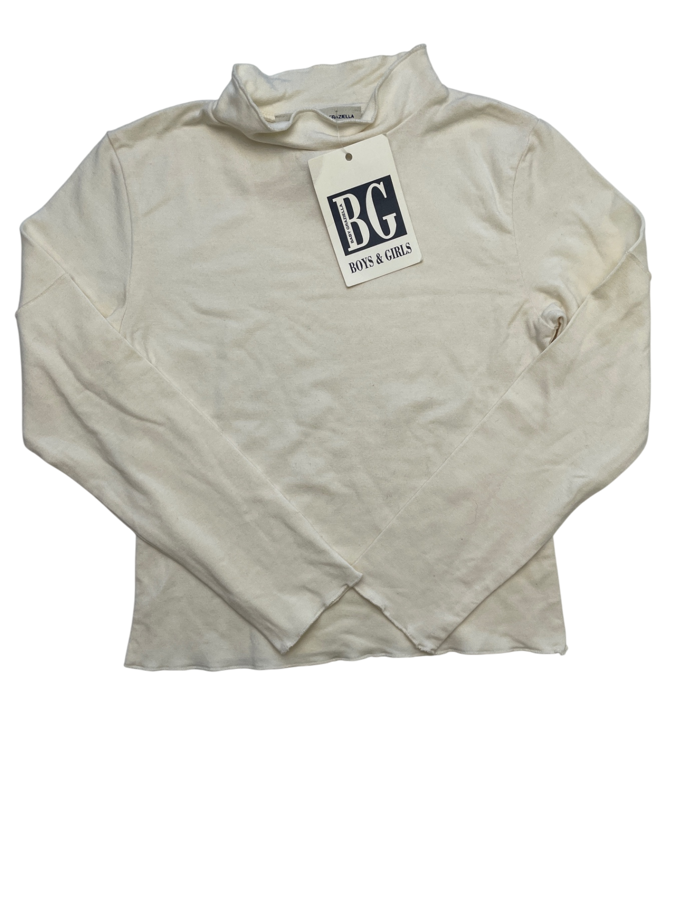 Baby Graziella Long Sleeve T-Shirt - White Mock-neck Lettuce Edge Made in Italy | size 4T