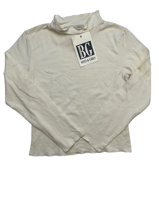 Baby Graziella Long Sleeve T-Shirt - White Mock-neck Lettuce Edge Made in Italy | size 4T