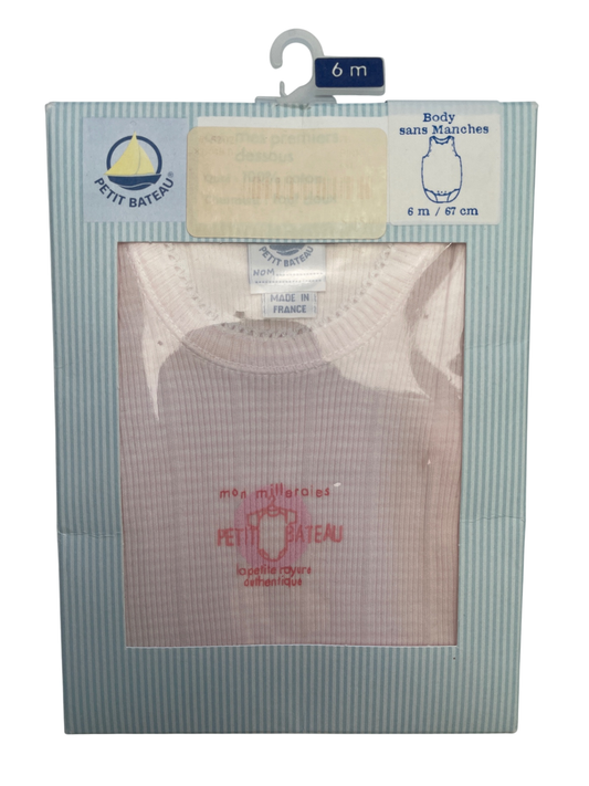 Petit Bateau Onesie - Pink Ribbed Sleeveless 100% Cotton | size 6 Months