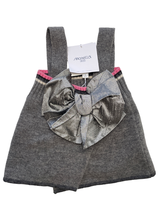 Simonetta Dress - Gray Overalls w/ Bow 100% Wool Made in Italy | size 3T