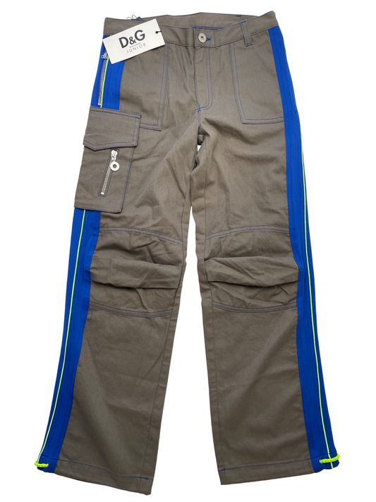 Dolce & Gabbana Pants - Green Cargo Blue Sticthing + Leg Panel Made in Italy | size 10