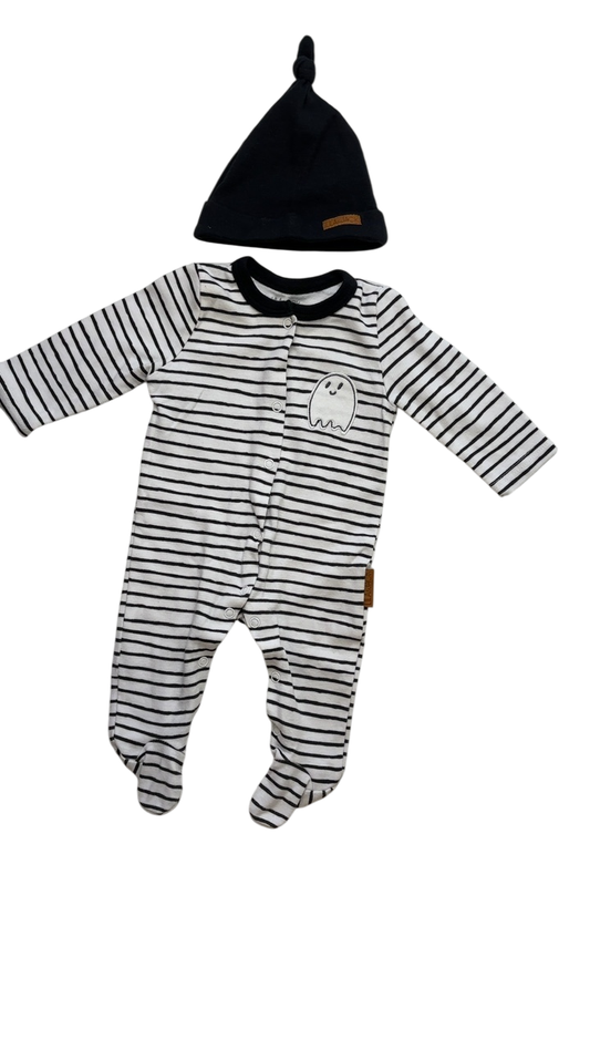Lila & Jack Halloween Clothing - White Ghost Footed Onesie with Hat | size 0 - 3 Months