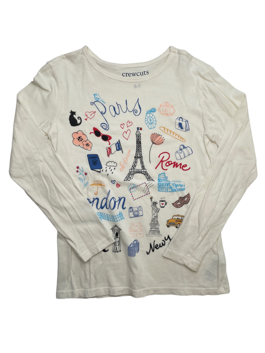 Crewcuts Long Sleeve T-Shirt - White Paris London Graphic | size 6/7