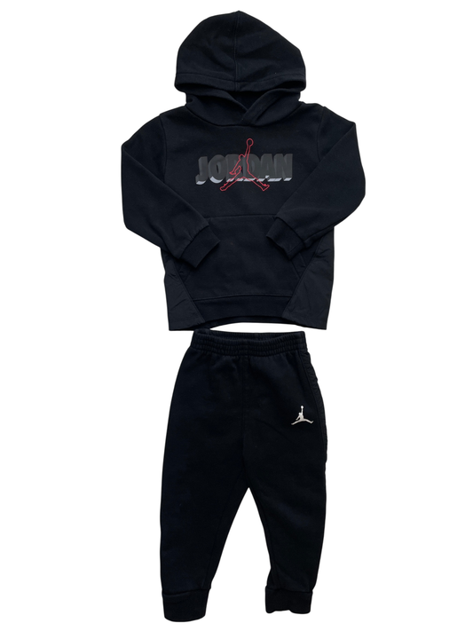 Air Jordan 2 Piece Ensemble - Black Nylon Stripe Joggers + Logo Sweatshirt | size 24 Months
