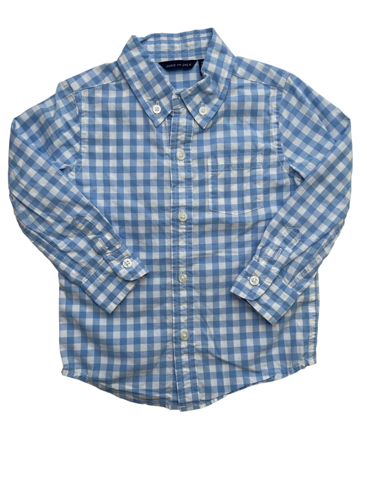 Janie and Jack Shirt - Blue Gingham Button Down | size 18 - 24 Months