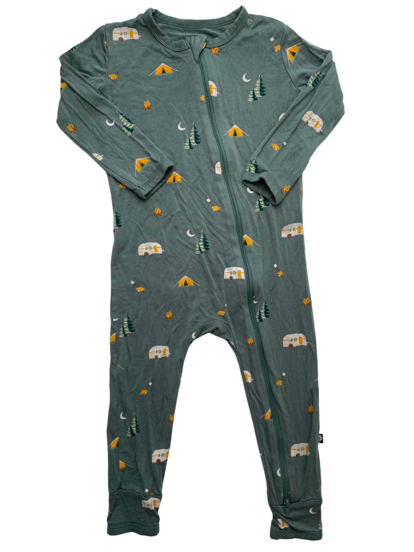 Kyte Onesie - Green Camping Graphic Pattern | size 3T
