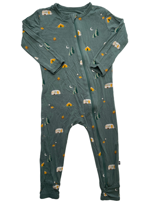 Kyte Onesie - Green Camping Graphic Pattern | size 3T