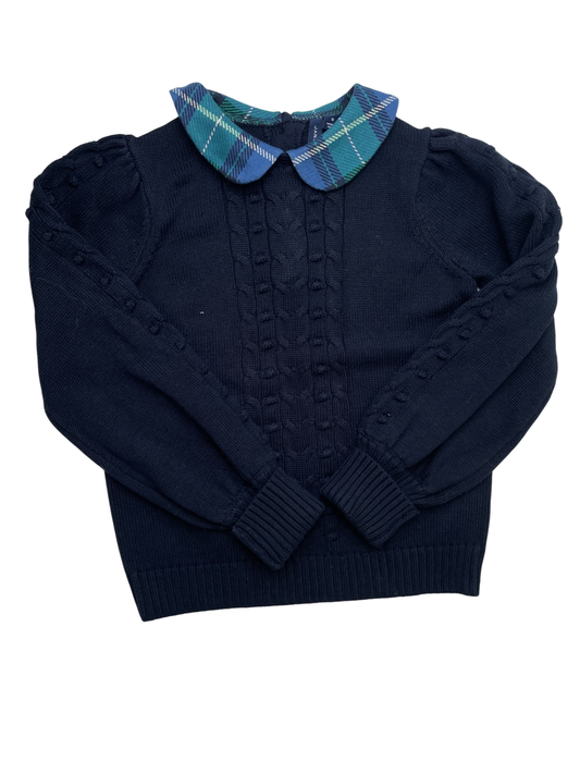 Janie and Jack Sweater - Navy Blue Cable Knit Plaid Collar | size 10