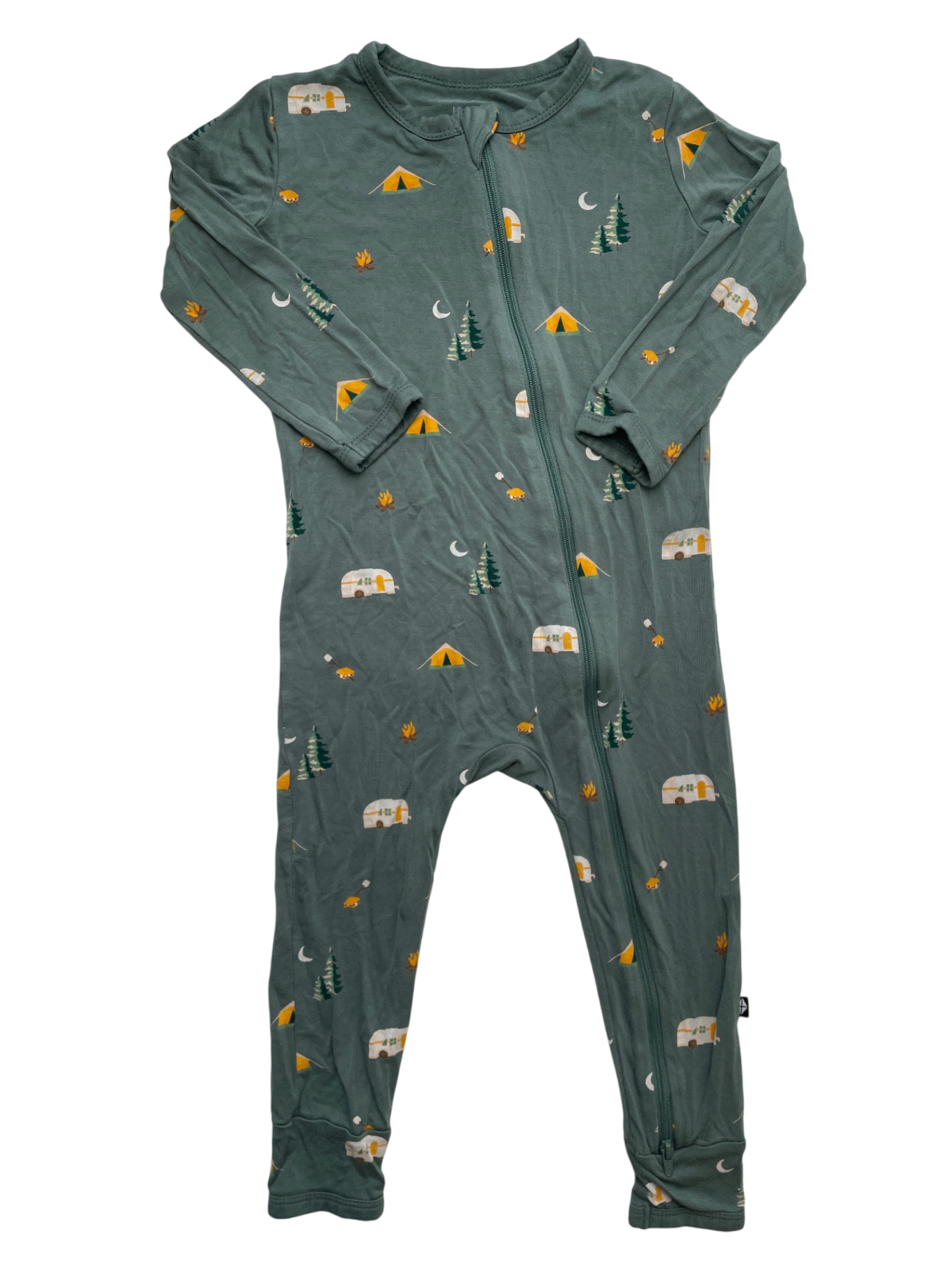 Kyte Onesie - Green Camping Graphic Pattern | size 3T