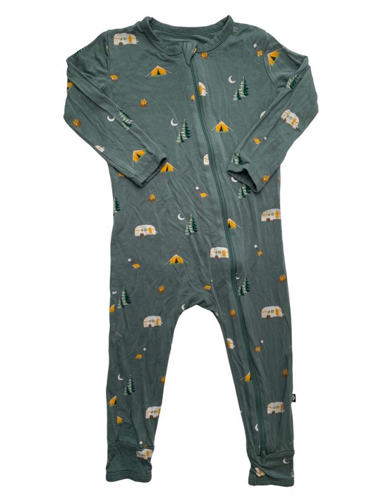 Kyte Onesie - Green Camping Graphic Pattern | size 3T