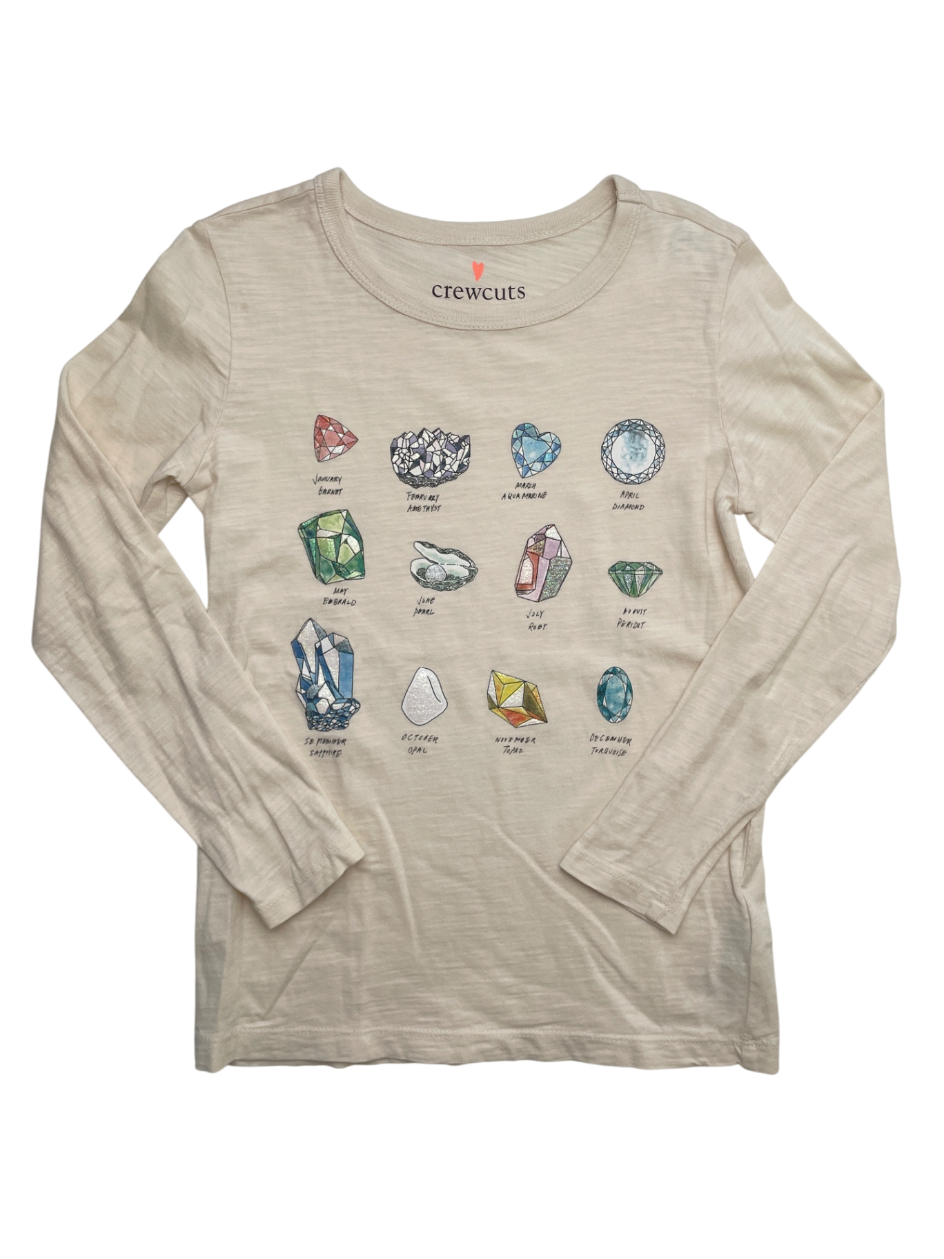 Crewcuts Long Sleeve T-Shirt - Cream Birthstone Graphic | size 6/7