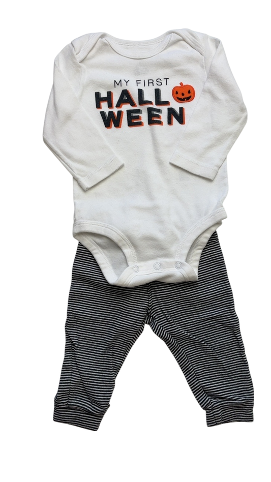 Carter's Halloween Clothing - White Long Sleeve Onesie + Striped Leggings My First Halloween | size 6 Months