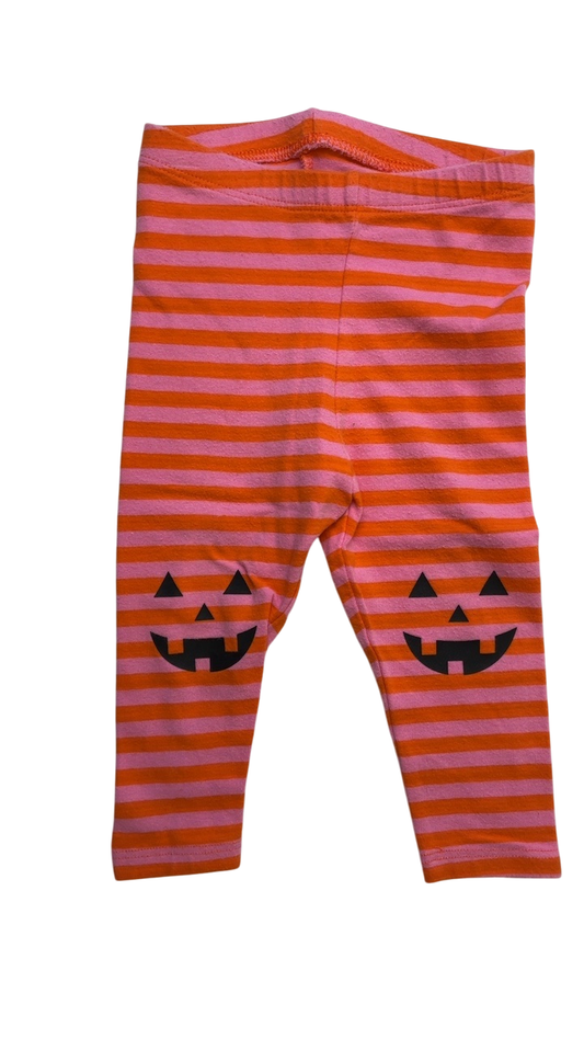 Cat & Jack Halloween Clothing - Orange/Pink Striped Leggings Jack-O-Lantern Face | size 12 Months