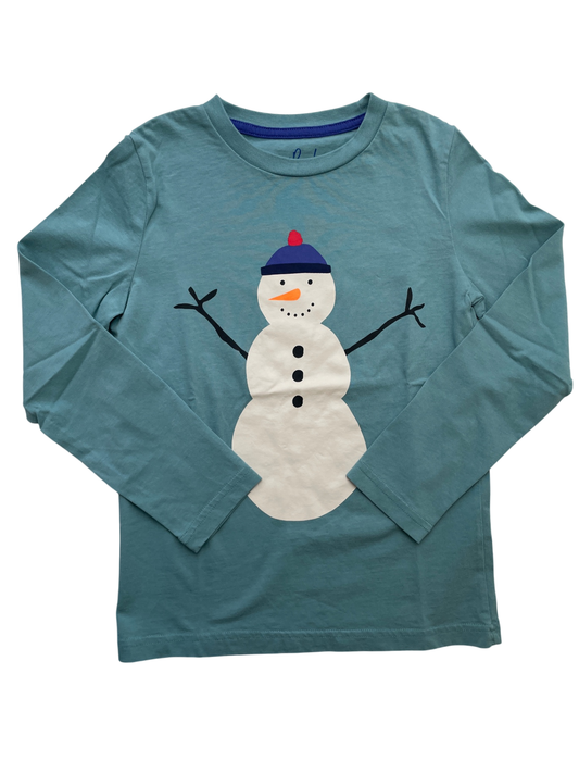 Mini Boden Long Sleeve T-Shirt - Blue Snowman Graphic | size 7/8