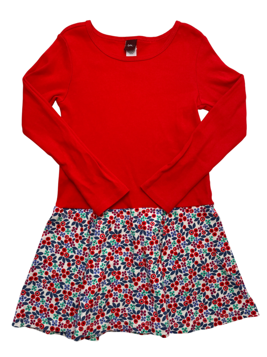 Tea Dress - Red Long Sleeve Flower Pattern Skirt | size 5T