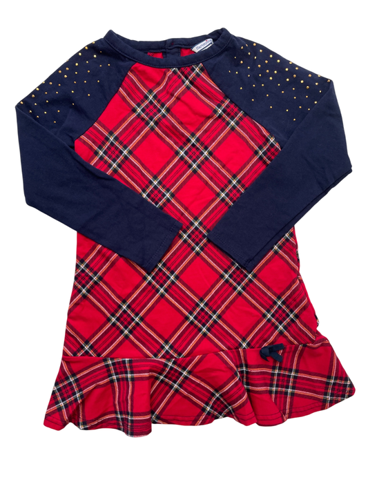 Hartstrings Dress - Red Plaid Ruffle Shoulder Studs | size 6