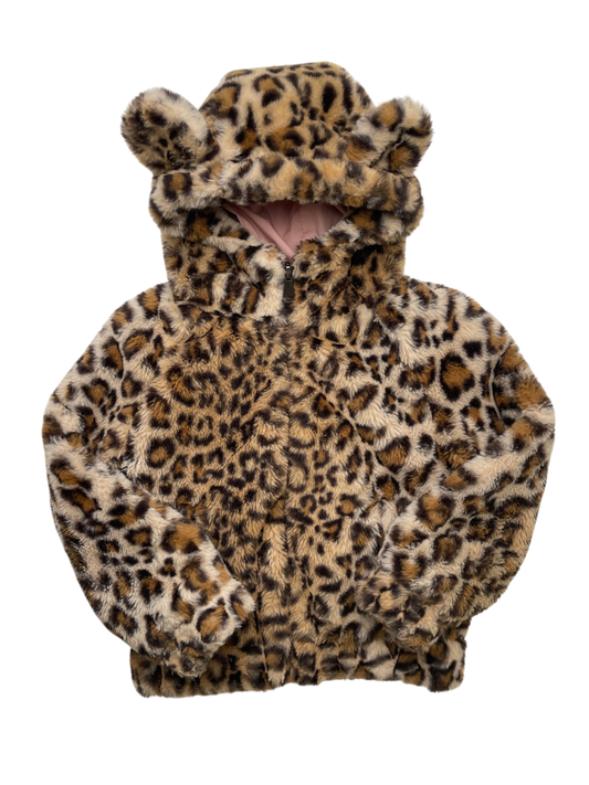 Tucker + Tate Jacket - Brown Leopard Print Faux Fur w/ Hood | size 4T