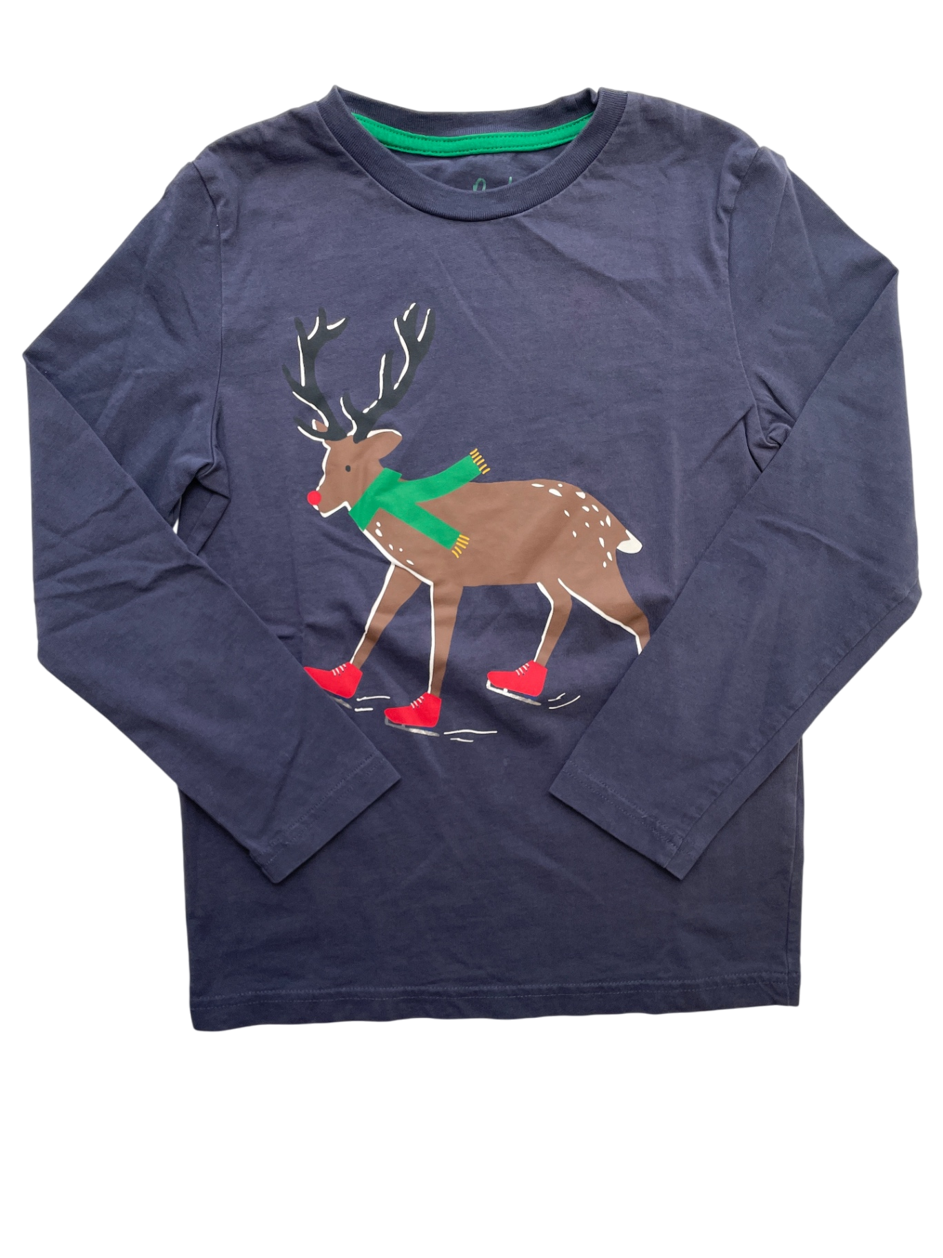 Mini Boden Long Sleeve T-Shirt - Navy Blue Ice Skating Reindeer | size 7/8