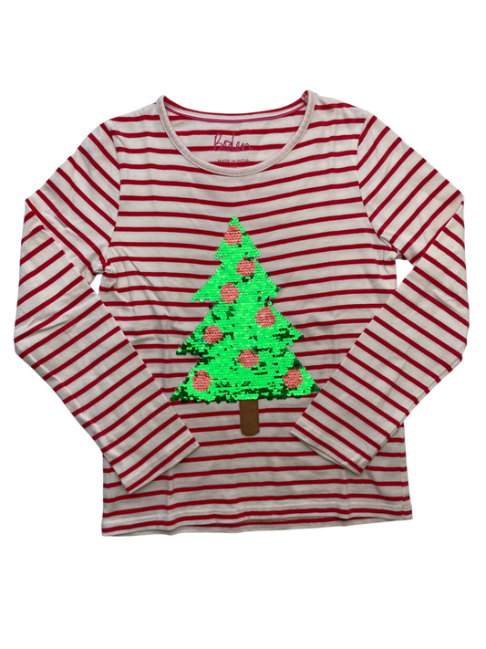 Boden Long Sleeve T-Shirt - Red Stripes + Reversible Sequins | size 7/8