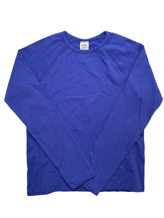 Athleta Girl Shirt - Blue Waffle Knit Metallic | size 14