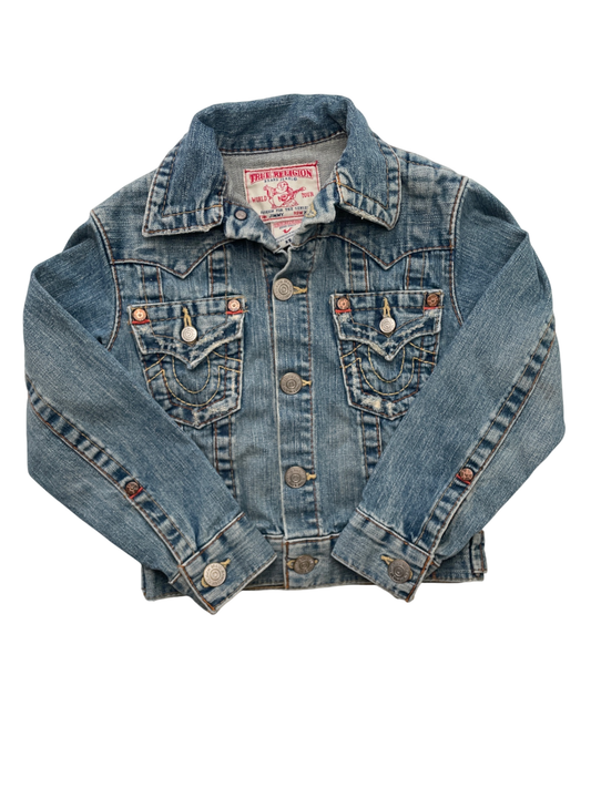 True Religion Jacket - Blue Denim Light Distressing | size XS