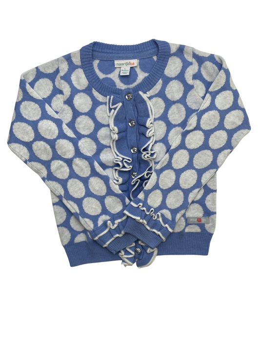 Naartjie Kids Sweater - Blue Polka Dot + Ruffle Cardigan | size 6