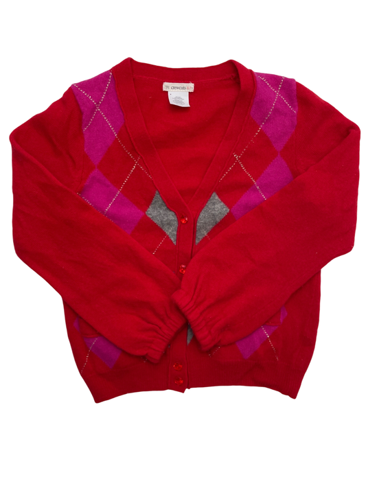 Crewcuts Sweater - Red Argyle Metallic Cardigan | size 6/7