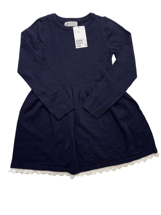 H&M Dress - Navy Blue Lace Trim Sweater Dress | size 6/8