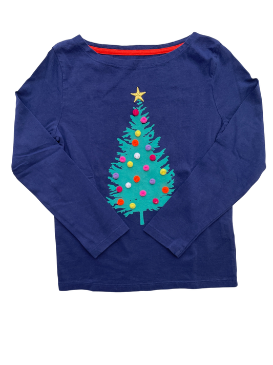 Mini Boden Long Sleeve T-Shirt - Navy Blue Pom Pom Christmas Tree | size 6/7