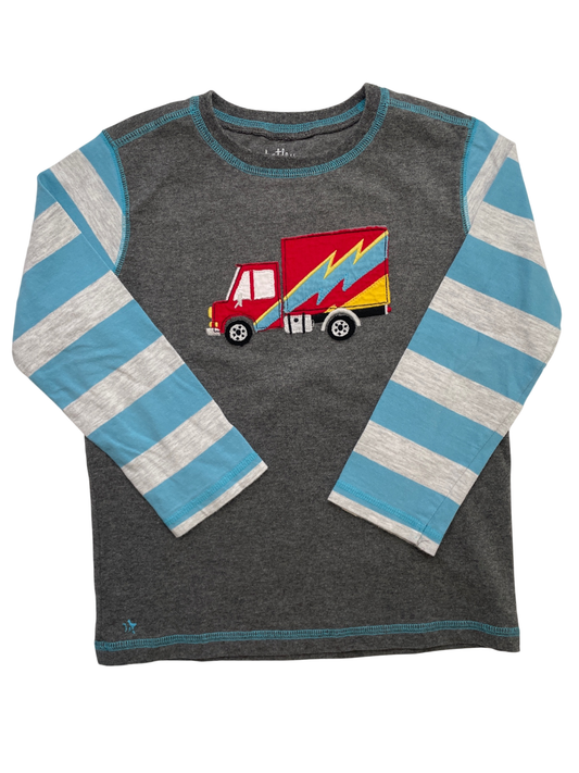 Hatley Shirt - Gray Striped Sleeves Truck | size 5T