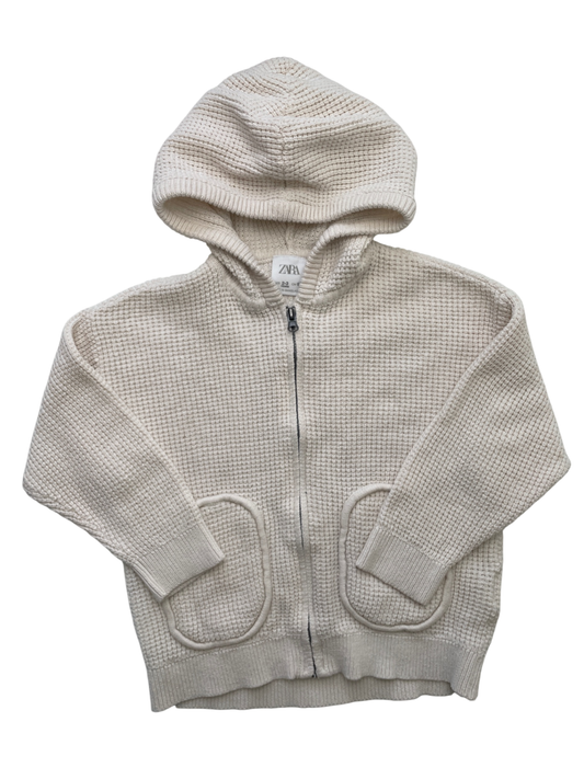 Zara Sweater - White Knit Full Zip Hood | size 2T/3T