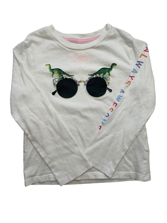 Rockets of Awesome Long Sleeve T-Shirt - White Sunglasses + Dinosaurs | size 4T