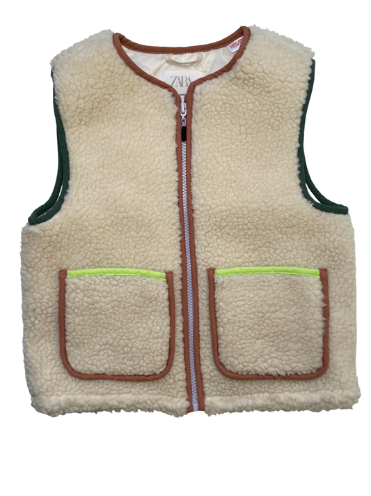 Zara Vest - Cream Sherpa Full Zip w/ Pockets | size 3T/4T