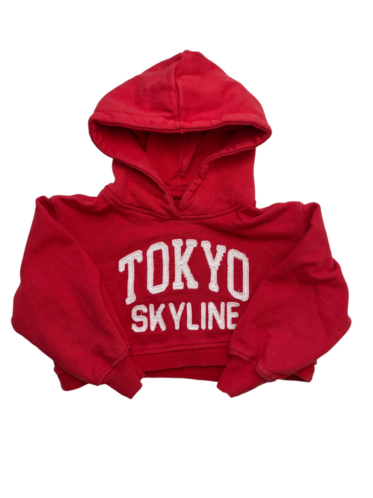 Zara Sweatshirt - Red Cropped Hoodie 'Tokyo Skyline' | size 6/7