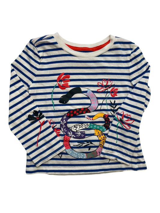 Rockets of Awesome Long Sleeve T-Shirt - Blue Striped Snake + Flowers | size 4T