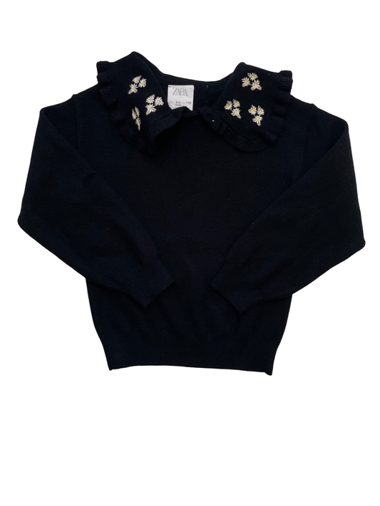 Zara Sweater - Black Embroidered Peter Pan Collar | size 4T/5T