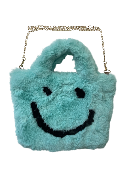 Malibu Sugar Purse - Blue Smiley Face Faux Fur w/ Crossbody Chain