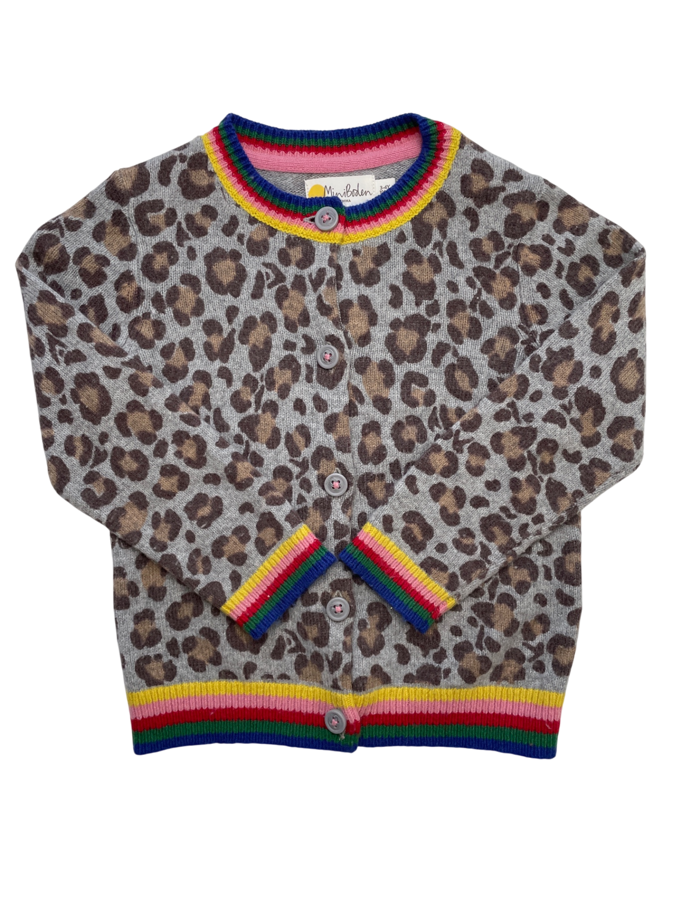 Mini Boden Sweater - Multicolor Leopard Print + Rainbow Hem Cardigan | size 3T/4T