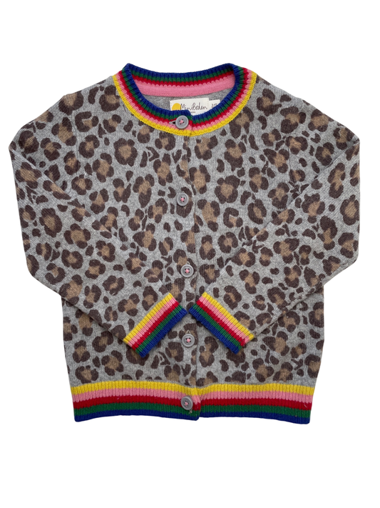 Mini Boden Sweater - Multicolor Leopard Print + Rainbow Hem Cardigan | size 3T/4T