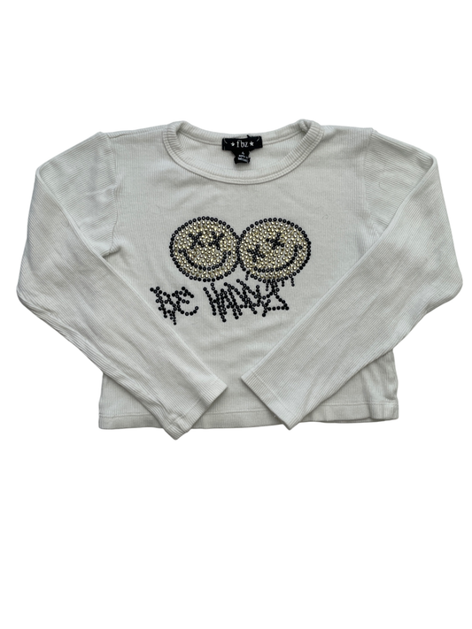 Flowers by Zoe Shirt - White Ribbed Rhinestone Smiley Face 'Be Happy' | size 4T