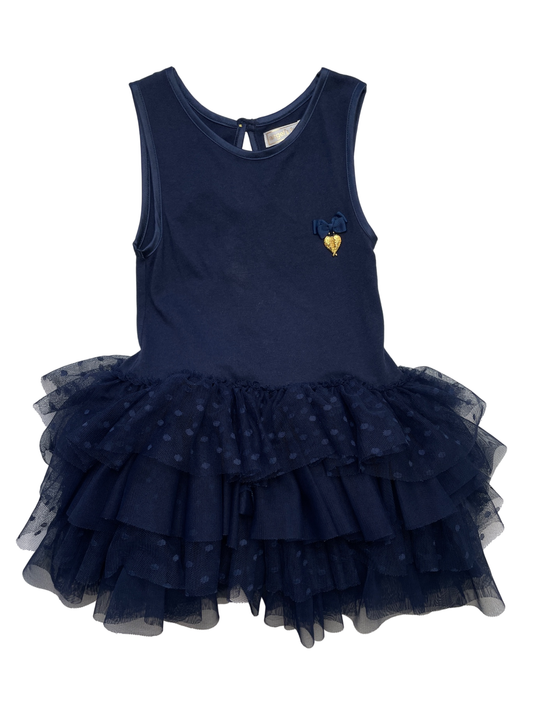 Angel's Face Dress - Navy Blue Sleeveless + Tiered Tulle Skirt | size 2T/3T