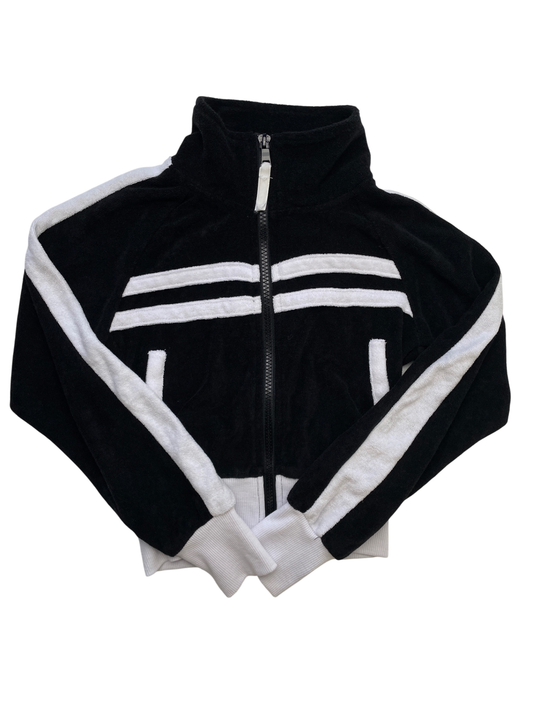 Katie J NYC Sweatshirt - Black Terry Cloth Full Zip | size S