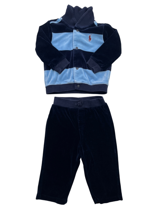 Ralph Lauren 2 Piece Ensemble - Navy Blue Striped Velour Tracksuit | size 9 Months