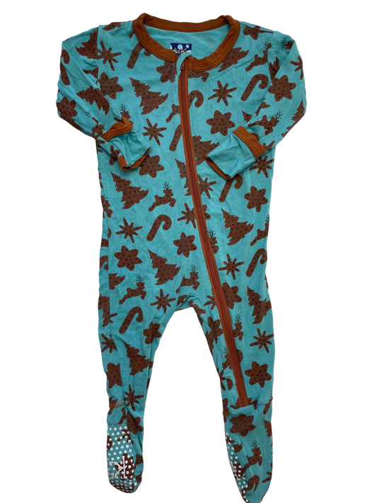 Kickee Pants Onesie - Blue Reindeer Star Tree Pattern | size 3 - 6 Months