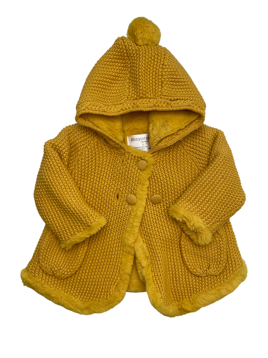 Mayoral Sweater - Yellow Fur Lined Knit w/ Hood | size 4 - 6 Months