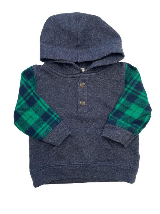 Tucker + Tate Sweatshirt - Blue Plaid Sleeves Hoodie | size 3 Months