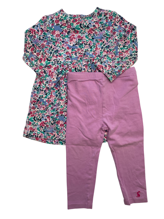 Joules 2 Piece Ensemble - Purple Floral Dress + Leggings | size 12 - 18 Months